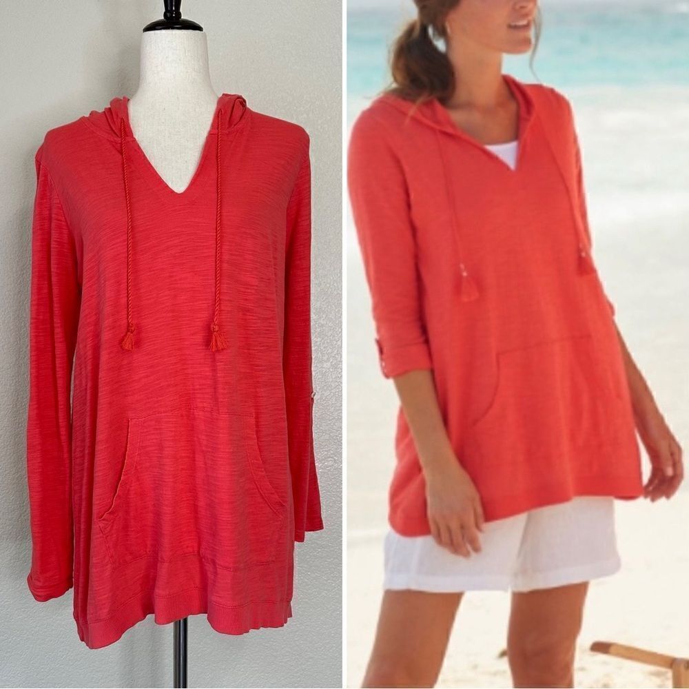 J. Jill Tab sleeve Knit Hoodie Long Sleeves Pull Over Sweatshirt, Sz Small